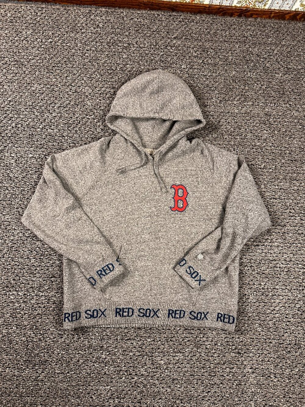 Womens Heavy Thick Oversized Boston Red Sox Tailgate Pullover Hoodie Gray XL MLB